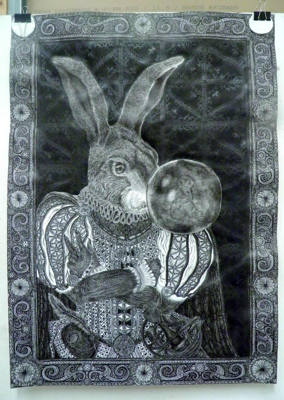 draw art pen hare rabbit illustrate princeling ball bird ink black White fantasy