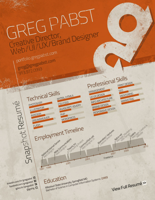portfolio Resume flyer orange brown grunge