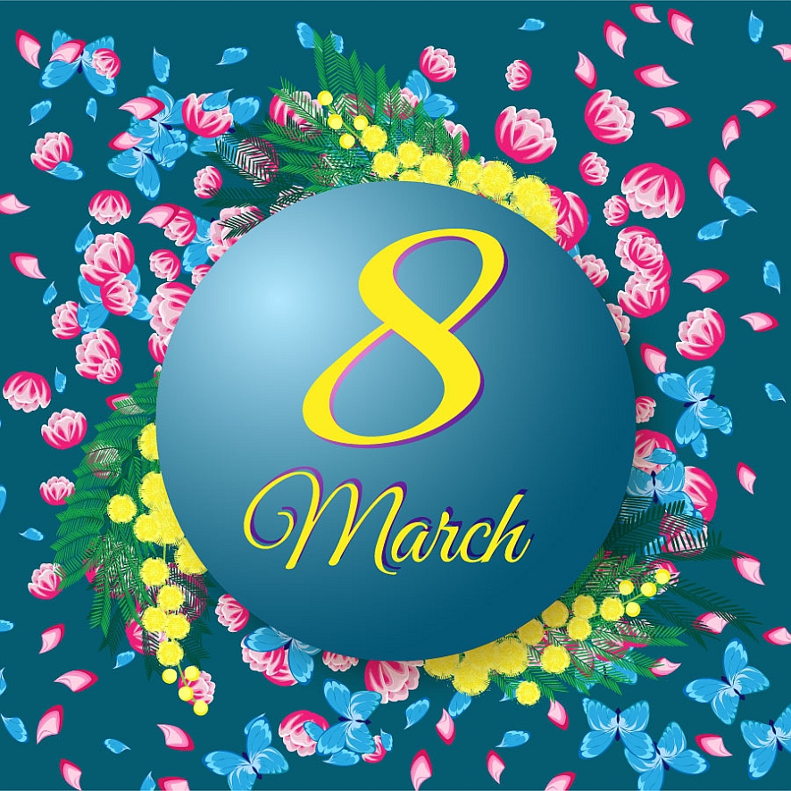 8 march wildlife day happy Flowers leaves mimosa paw prints tulips butterflies happy march