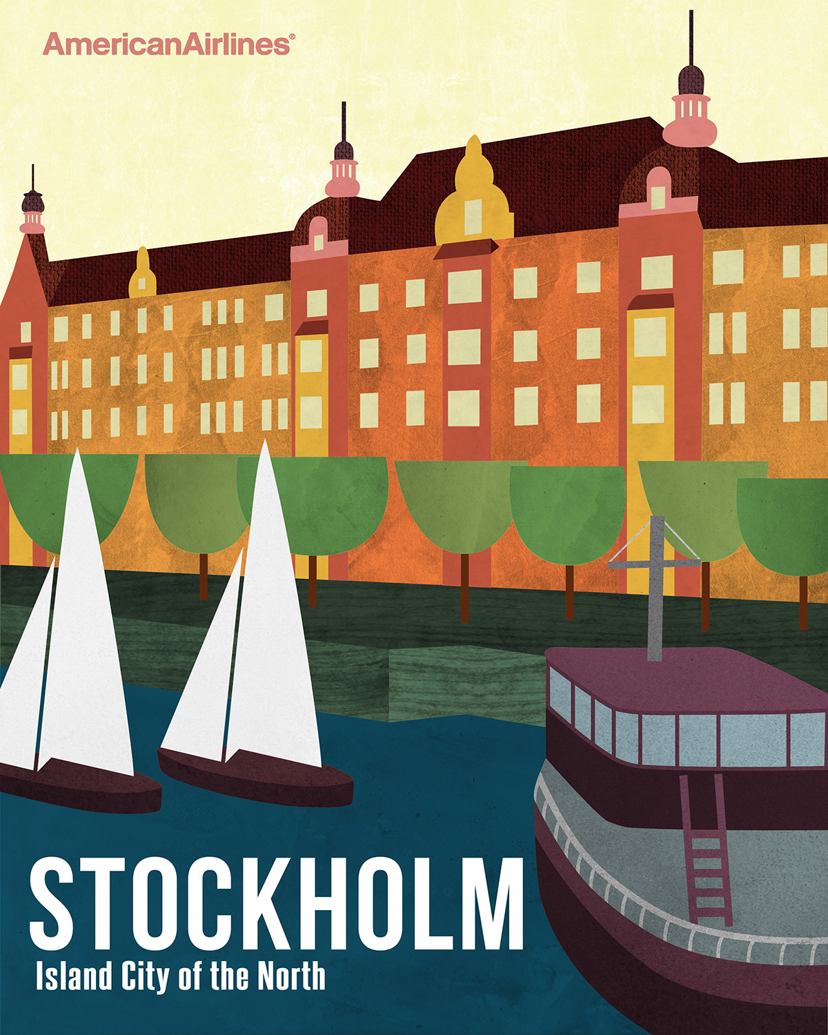 American Airlines Sweden Stockholm texture travel poster Travel poster