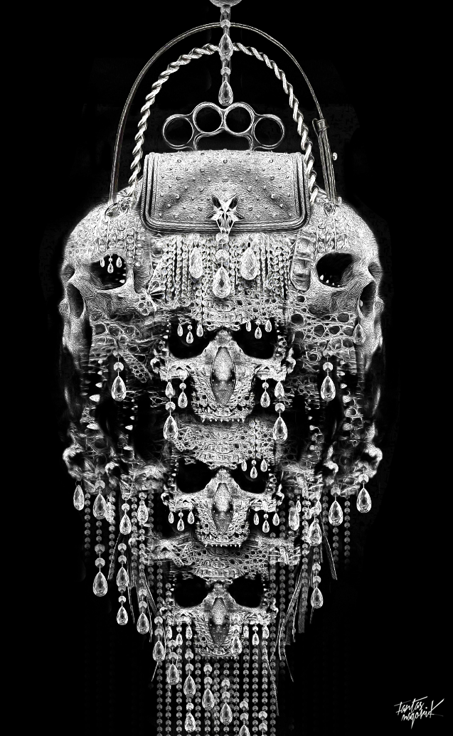 fantasmagorik nicolas obery skull spike jewels dark PAMPILLES fantastic deco lighting black White Tee-shirt adobe photoshop