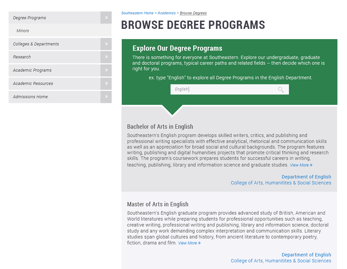 University Website southeastern redesign