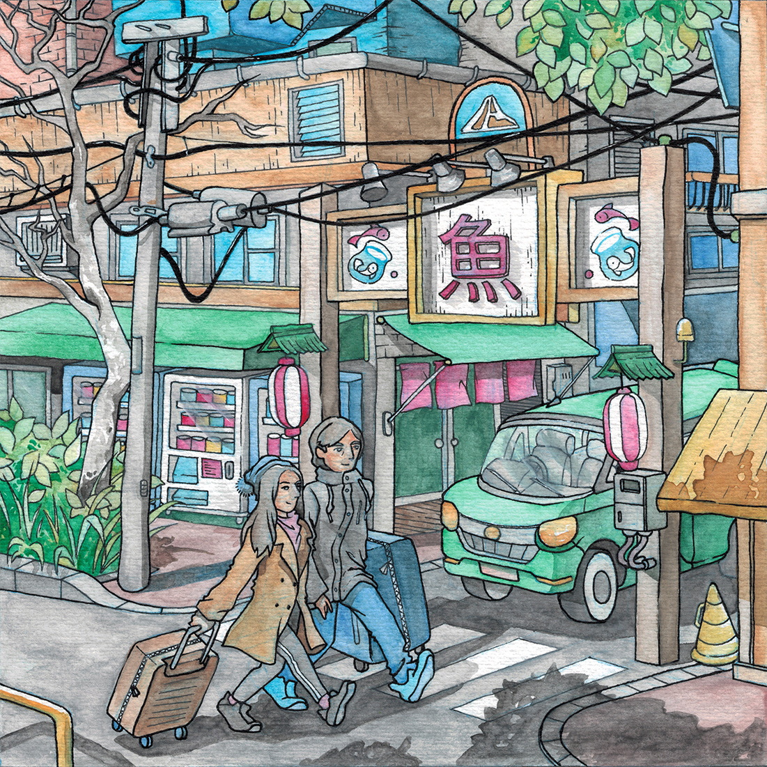 architecture art handmade ILLUSTRATION  japan Street Travel watercolor