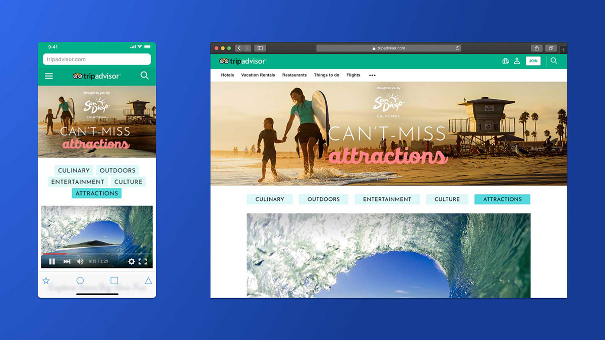 Advertising  branding  California campaign cms Responsive San Diego tourism tripadvisor user interface