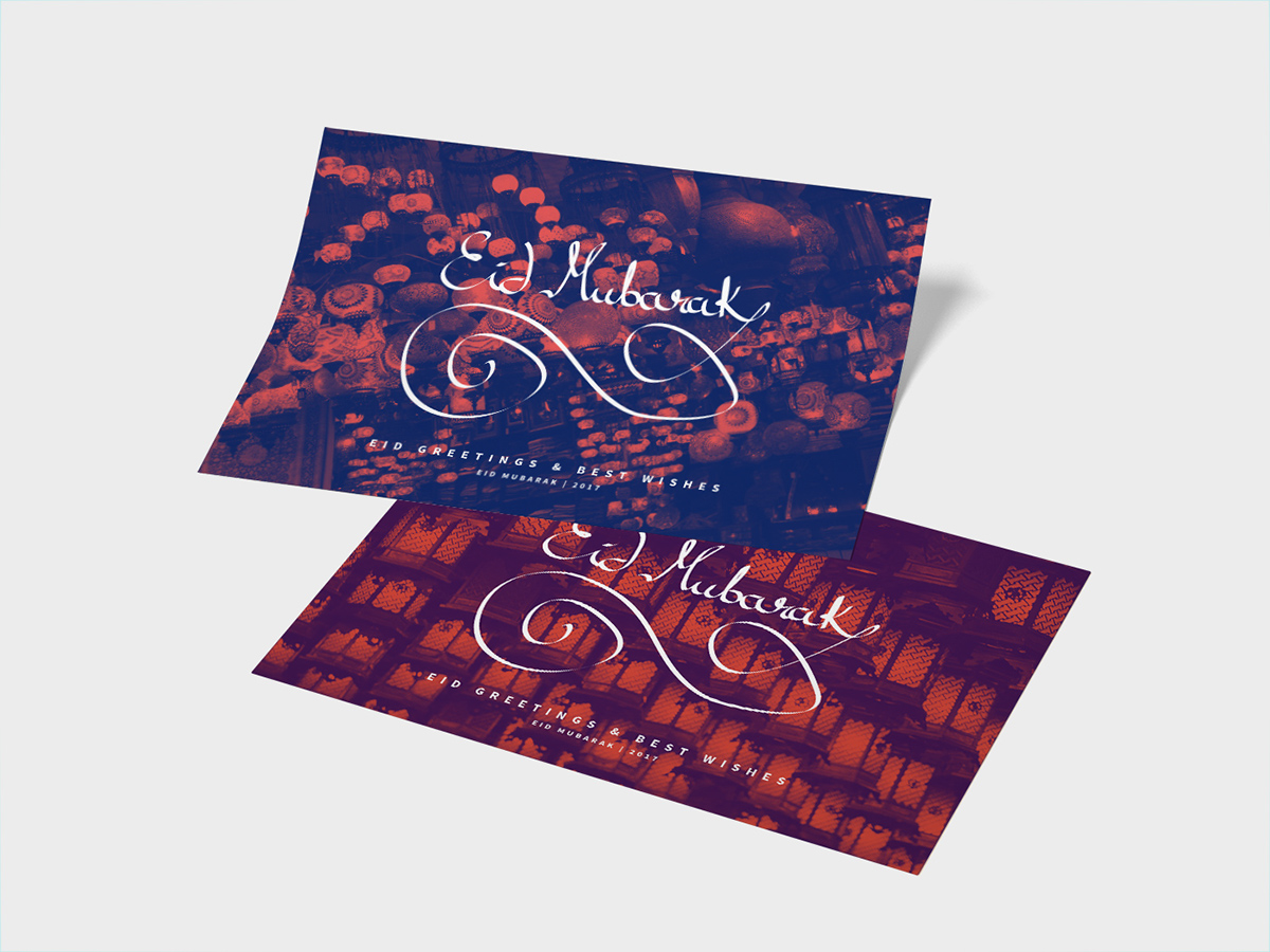 Eid greeting card typography   graphic design  Duotone Eastern design