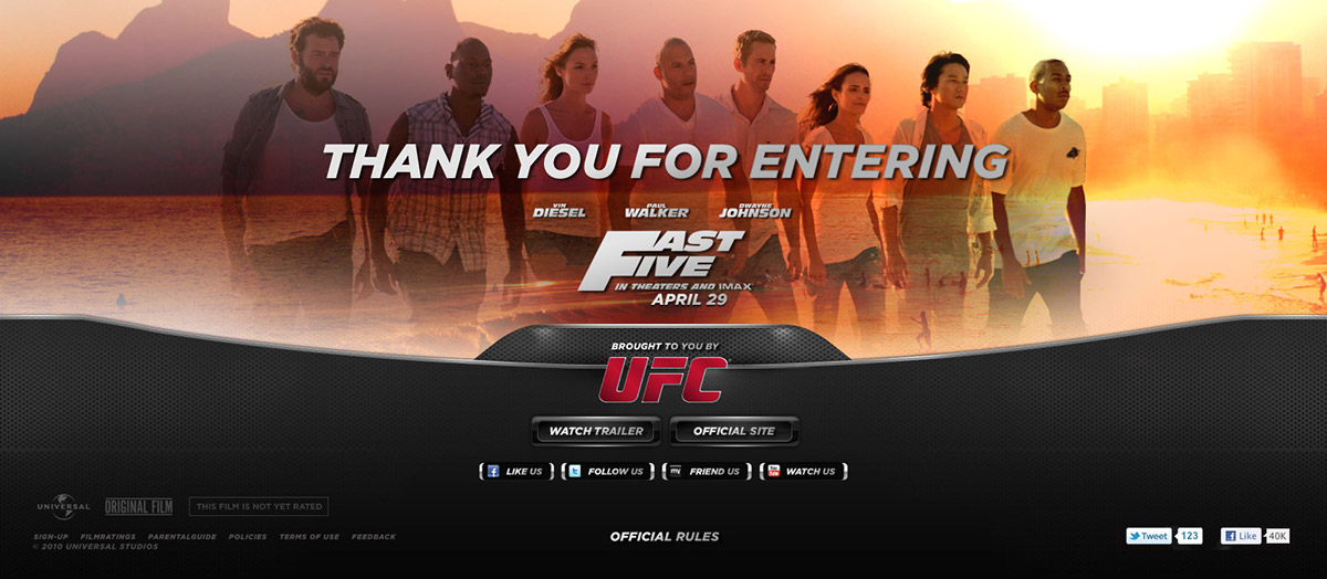 Adobe Portfolio fast five Website design Sweepstakes vin diesel The Rock UFC lights twitter race Universal Pictures