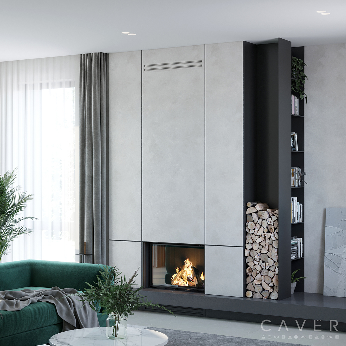 archviz interior design  kitchen living room minimal modern professional visualization