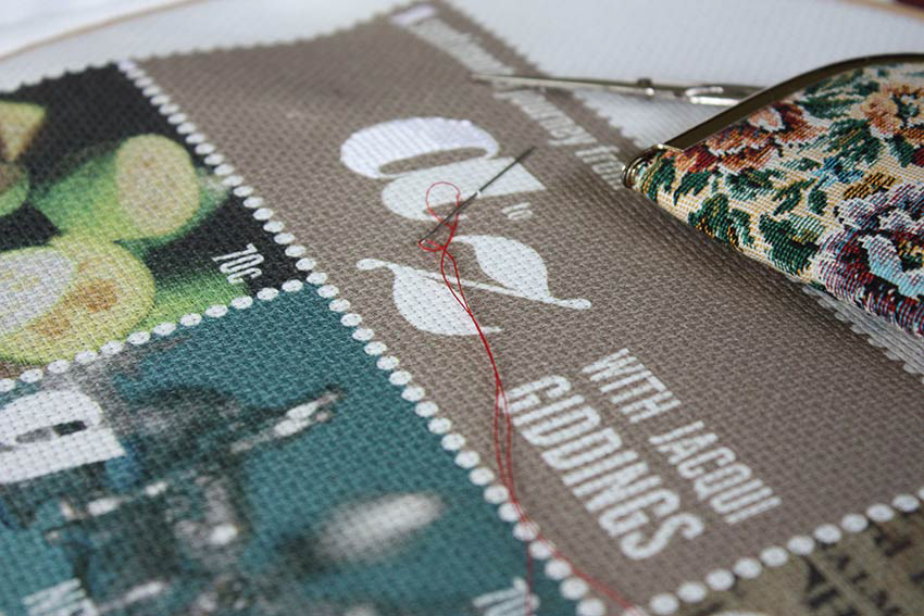 stamp series collage cross stitch