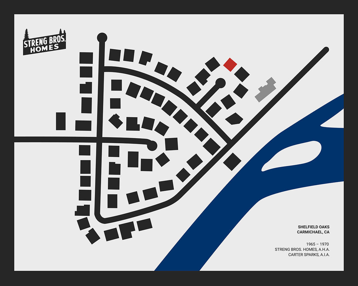 Shelfield Oaks MCM neighborhood map minimalist illustration alternate colors