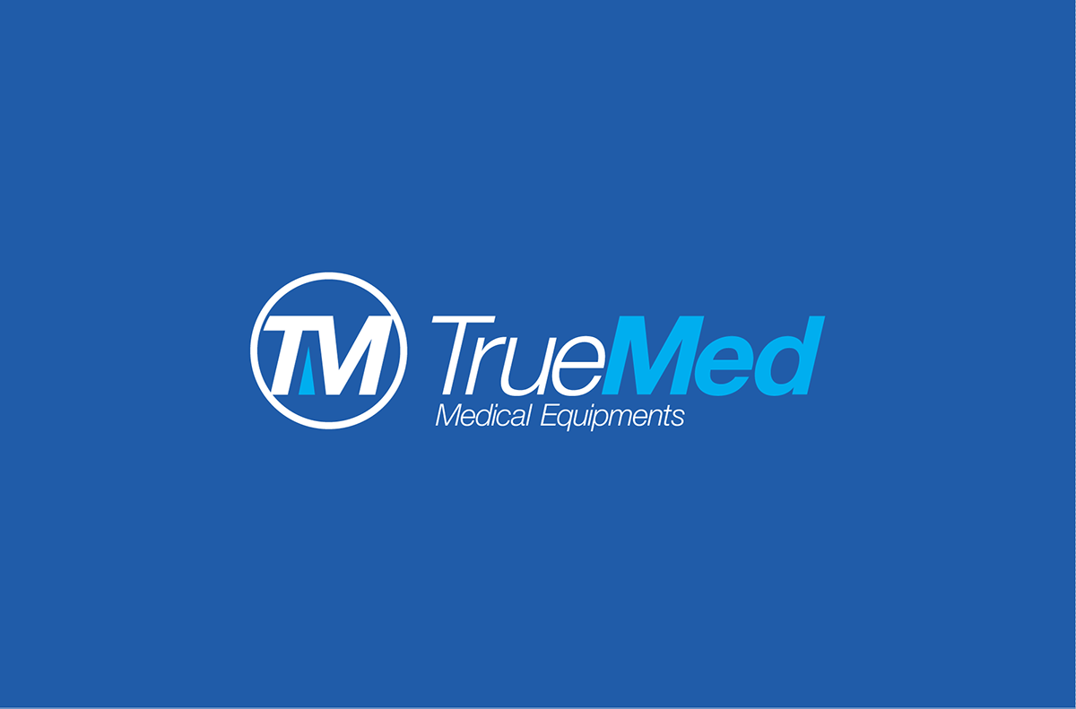 medical true care blue White neat clean logo design hospital equipments