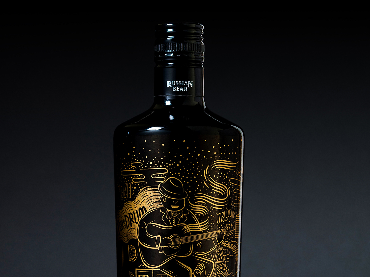 Adobe Portfolio russian bear Vodka design africa Urban expressions vector Spirits bottle gold african party
