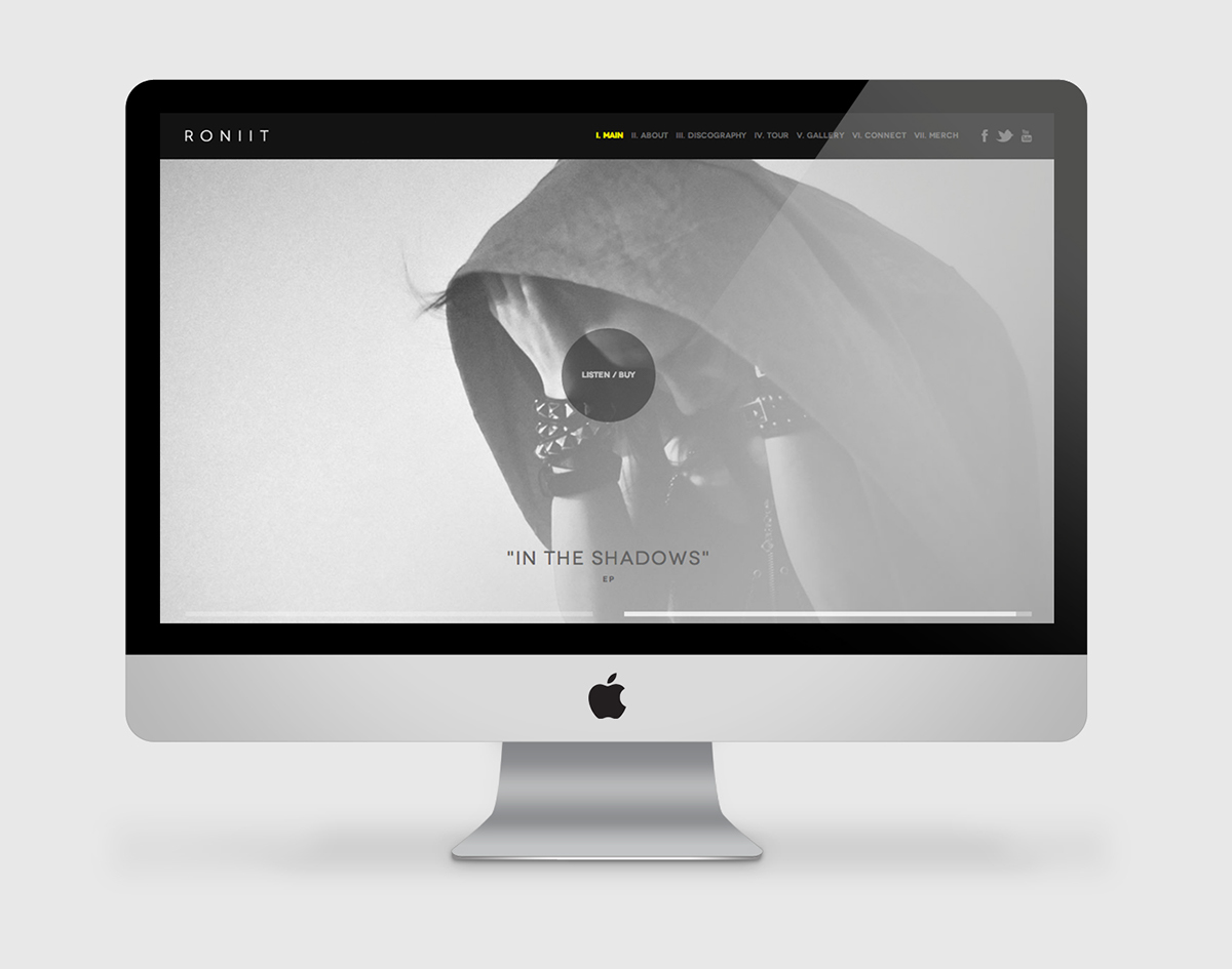 Roniit  Music Web  web design  branding  art direction  dark  electronic music  typography