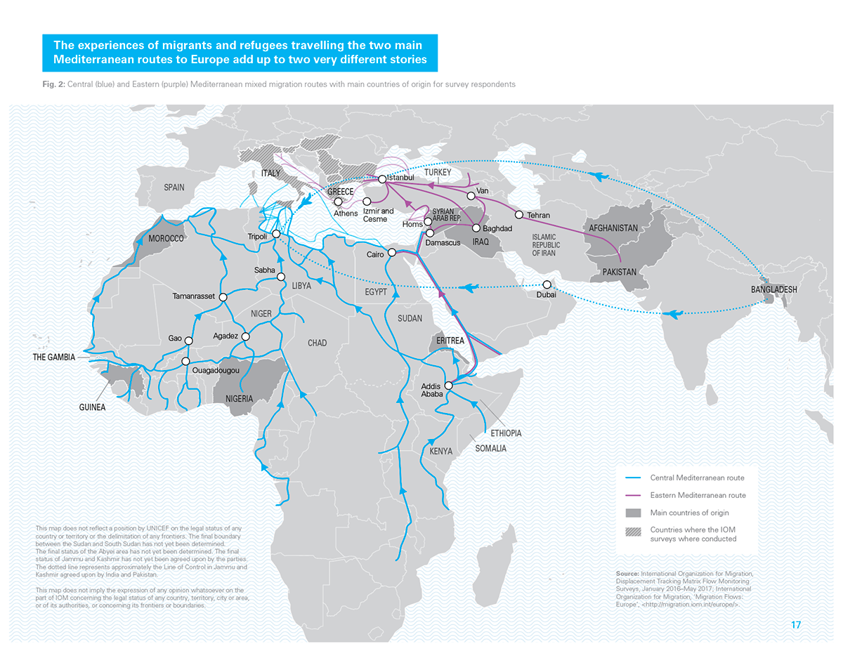 migration Refugees Migration crisis central mediterranean route eastern mediterranean route unicef data visualization infographic content strategy