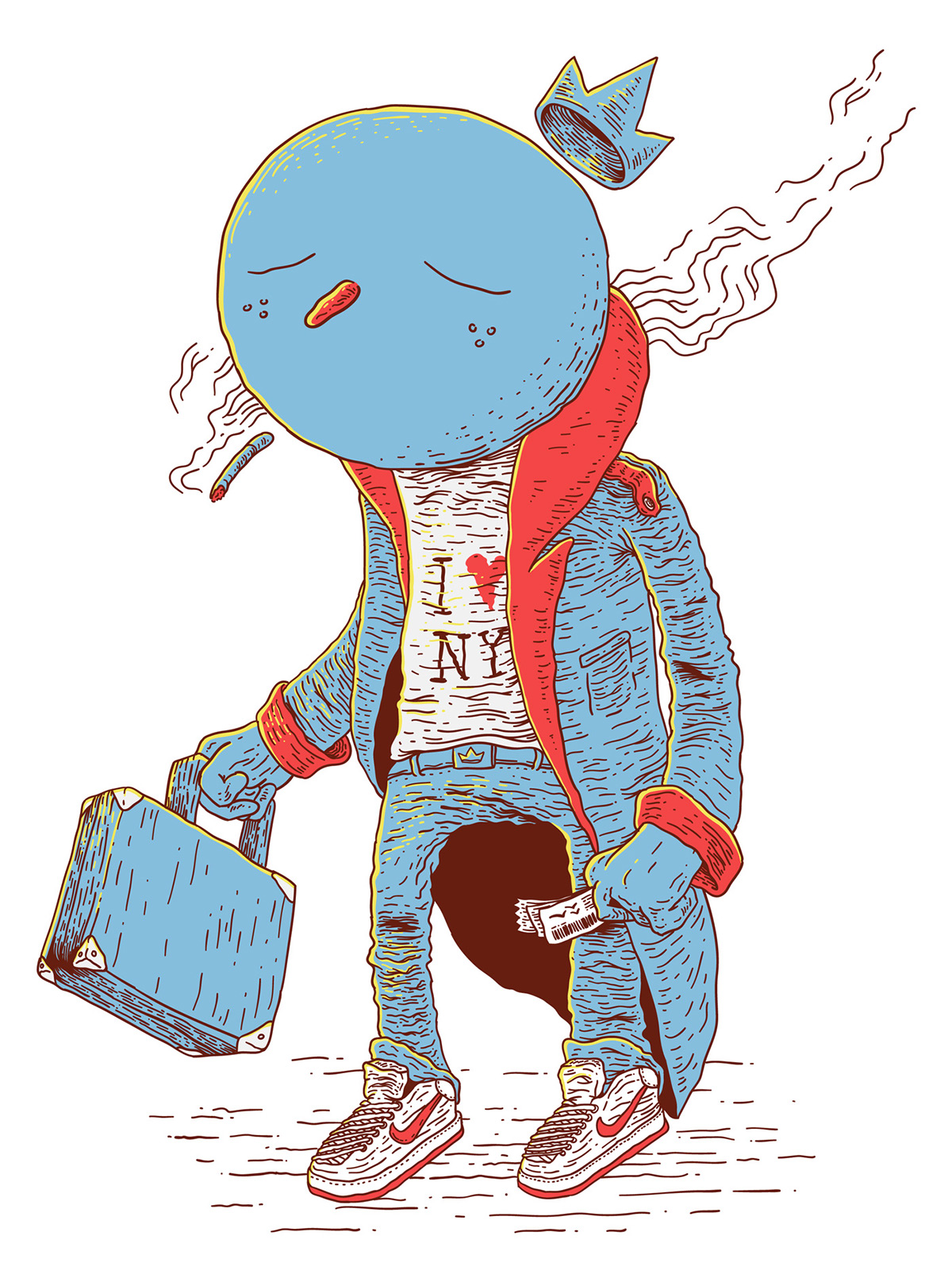 petit prince little principito smoking bird suitcase coat blue red