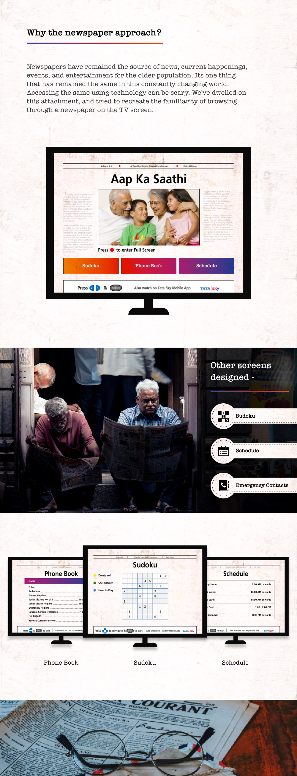 newspaper Senior Citizens seniors Tata Sky tv apps TV Channels TV Screen TV UI UI ui design
