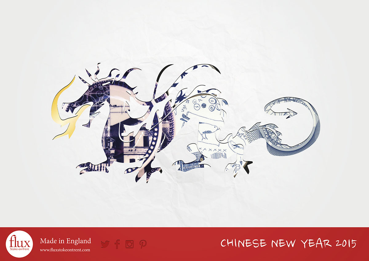 flux Stoke on Trent flux stoke chinese new year red print social twitter dragon ram poster ceramics  plates