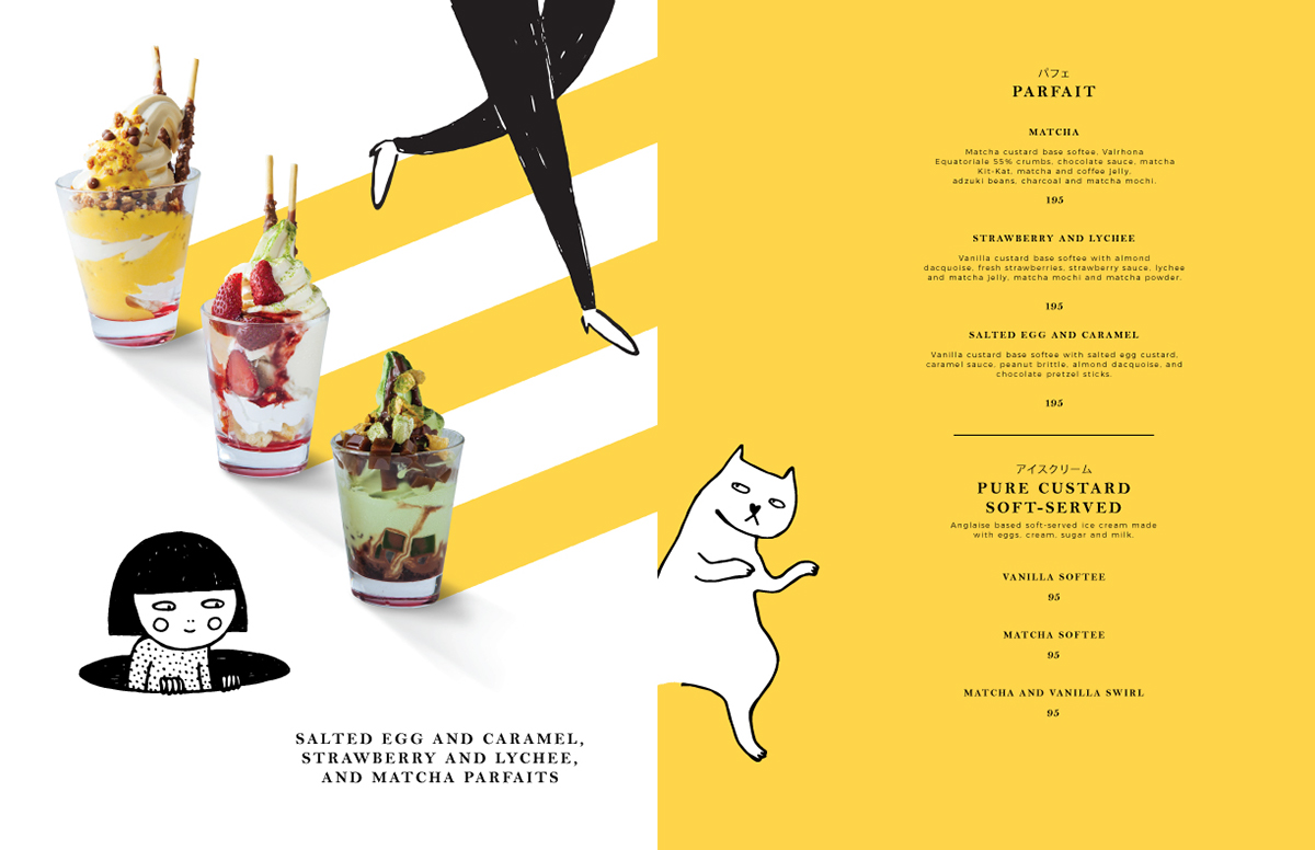 menu Layout souffle French japanese fusion ILLUSTRATION  Cat dog Food 