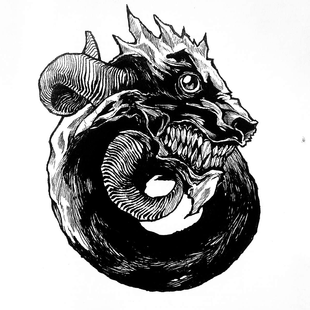design characters ILLUSTRATION  black and white ink monsters