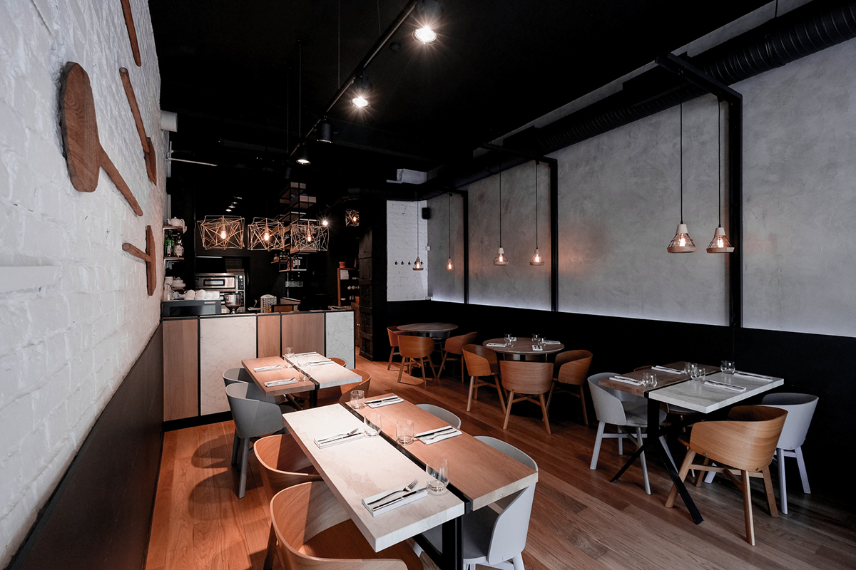 Food  architecture modern design Interior brick wood Pizza bar metal