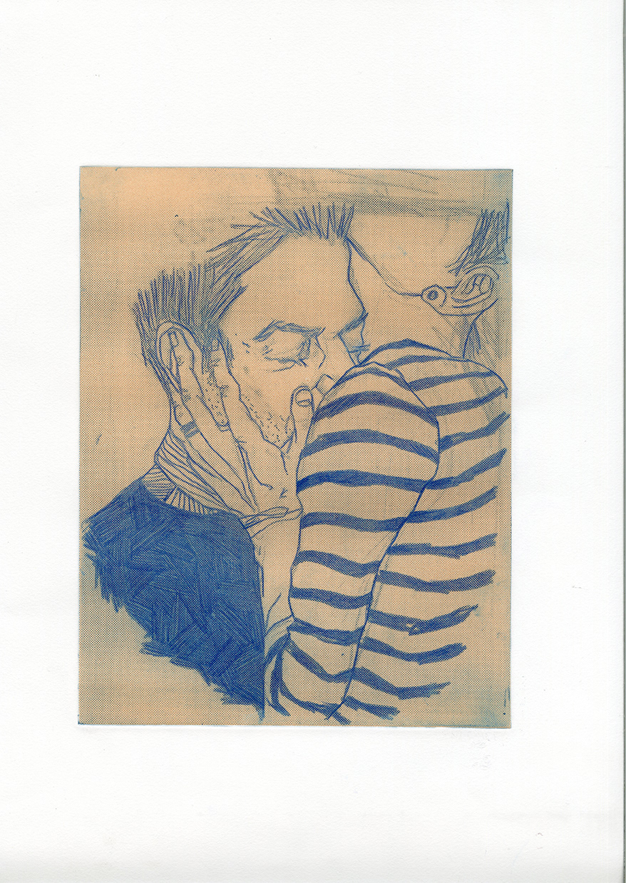 printmaking photoplate Love couples drawn