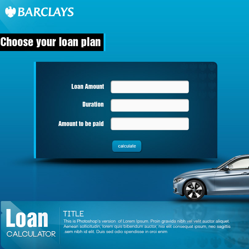 barcklays Bank facebook app ux application Website page car Auto blue banking account calculator