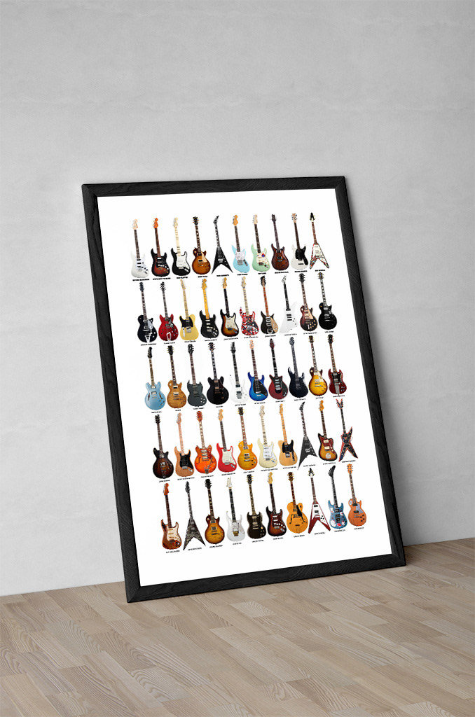 guitars guitarists collage poster rock music musicians etsy wall art ibanez fender Gibson