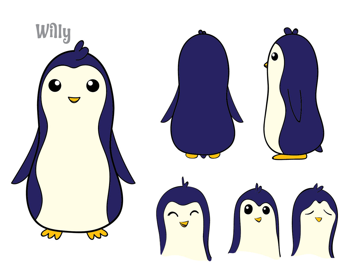 cartoon Character cute ice cream Mascot penguin scarf sketch snow