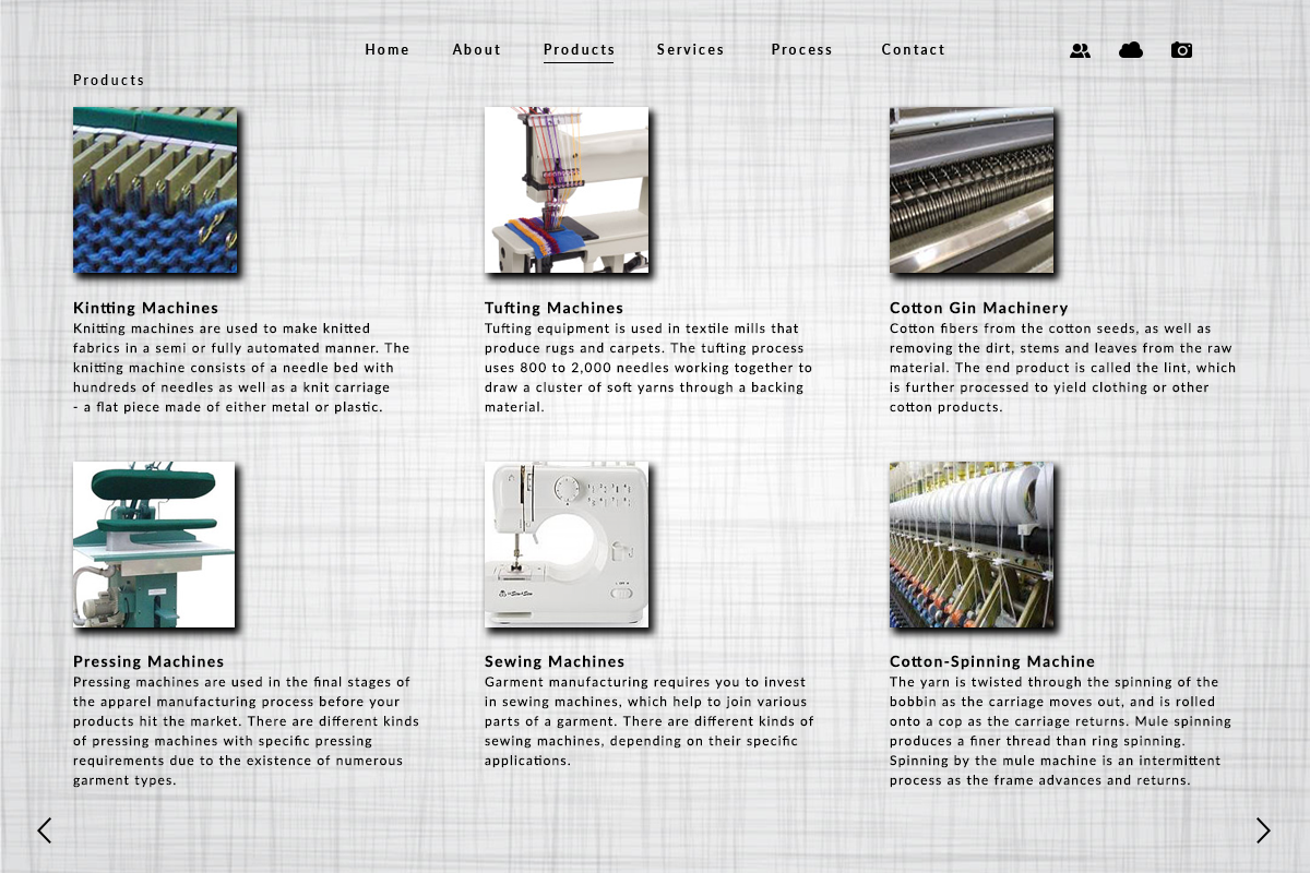 garment manufacture apparel Responsive all devices Website textile sizes presentation