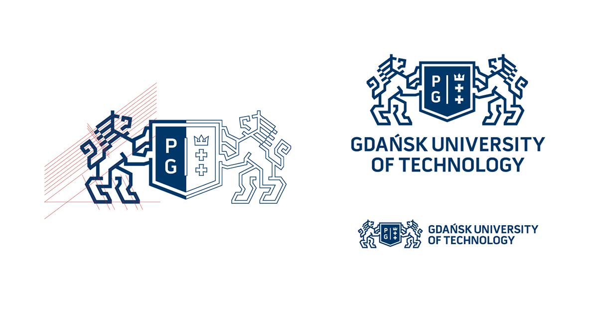 Gdansk academy University Technology crest logo lion blue tradition rebranding mamastudio identity Polytechnic