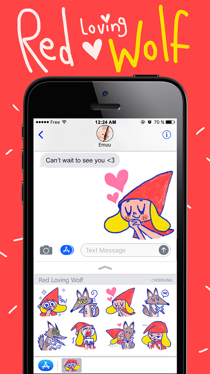 red loving wolf Red riding hood couple Love sticker stickers stickers for imessage imessage