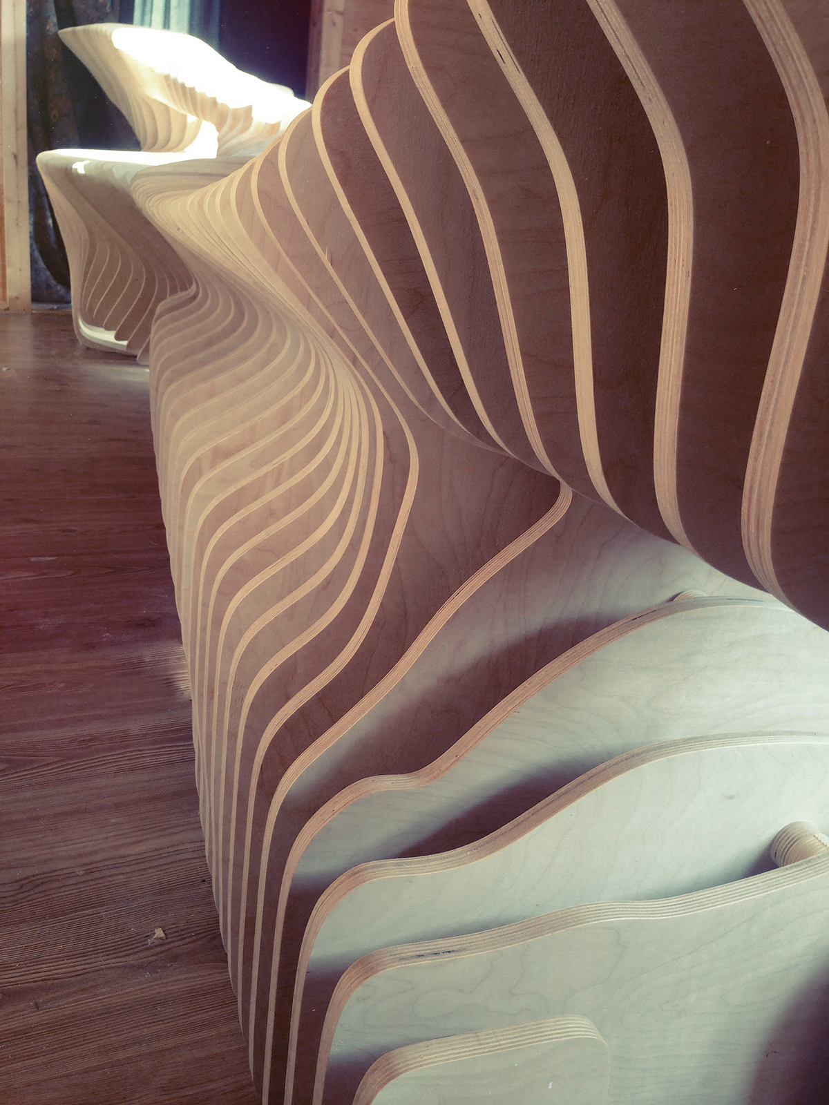 plywood modern organic after-form furniture design art shape Form non-linear sections smoth