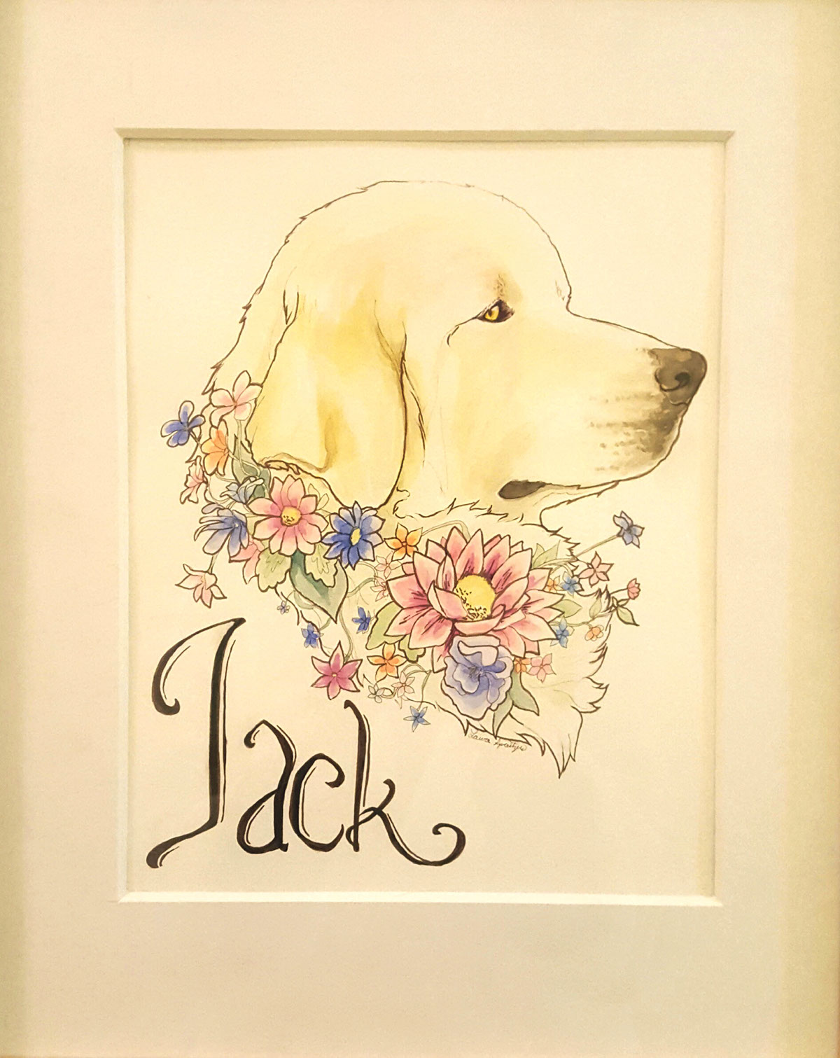 dogs Pet portraits watercolor TRADITIONAL ART painting   flower crowns