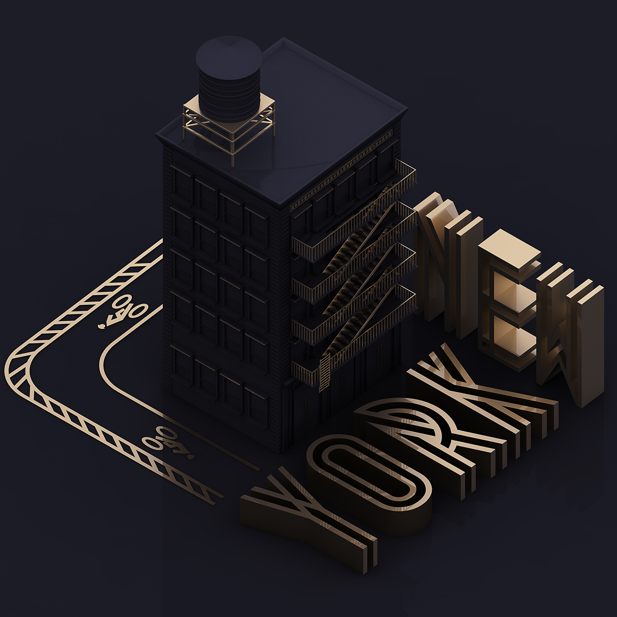 3D Isometric nyc building cicleway type new york city metropolis cinema4d 4d Cinema Brasil Brazil
