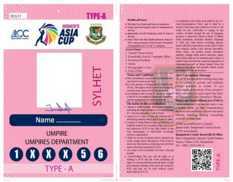 Accreditation Asia Cup 2022 Bangladesh card design cards Cricket dhaka identity Players teams