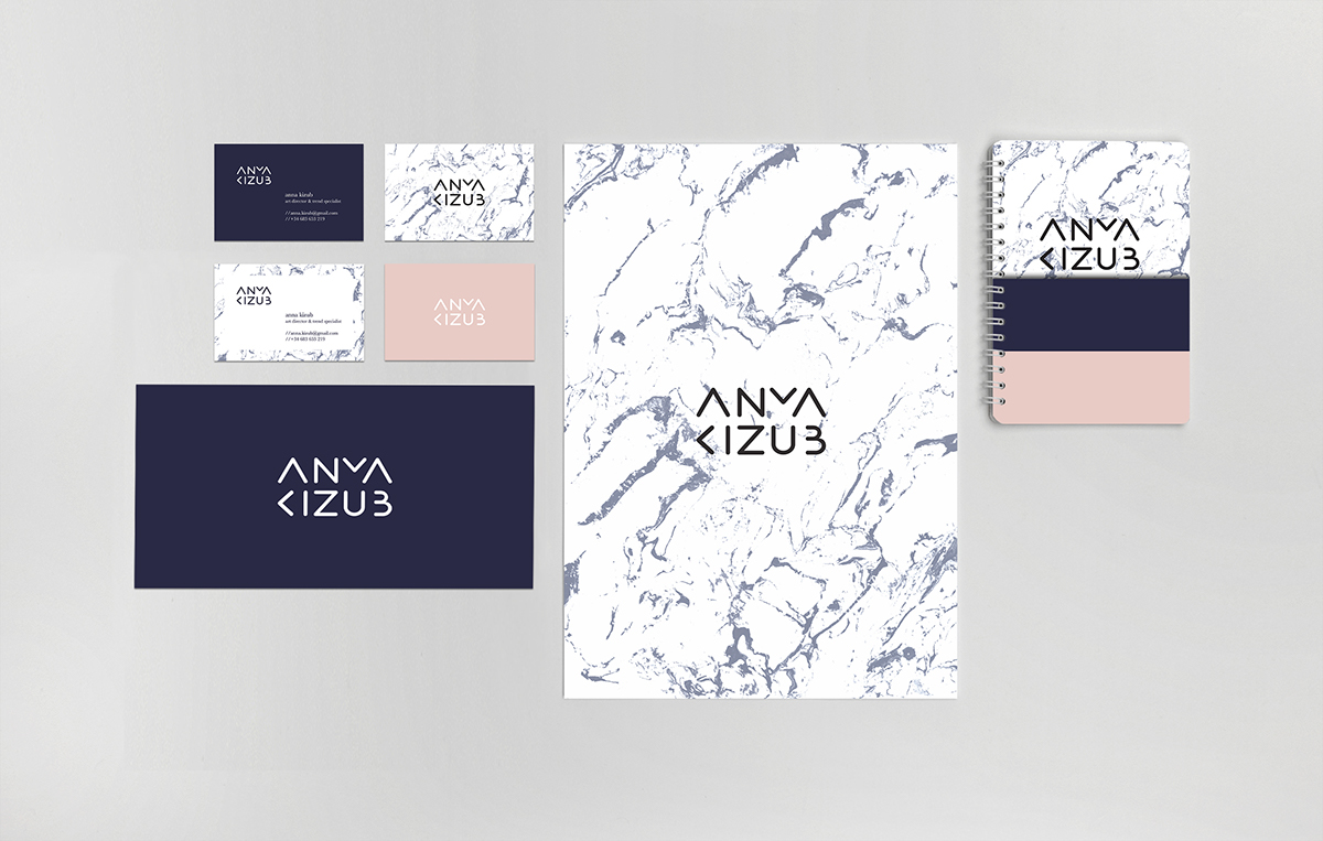 Marble blue pink Raw Pink pattern clean identity business card stationary
