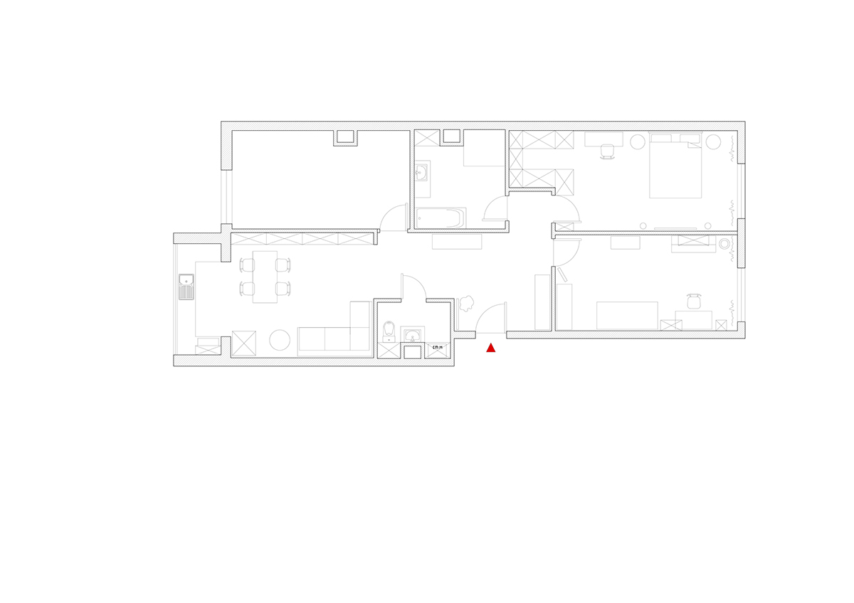 Interior design apartment flat LOFT Classic elements pink black brown wood