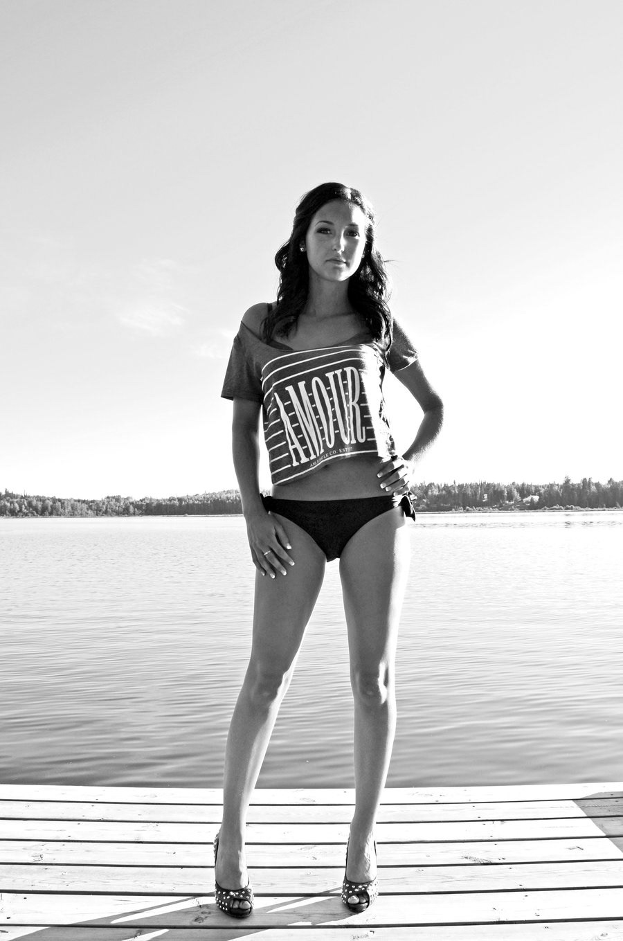 girl summer lake dock beauty model swimsuit Sun