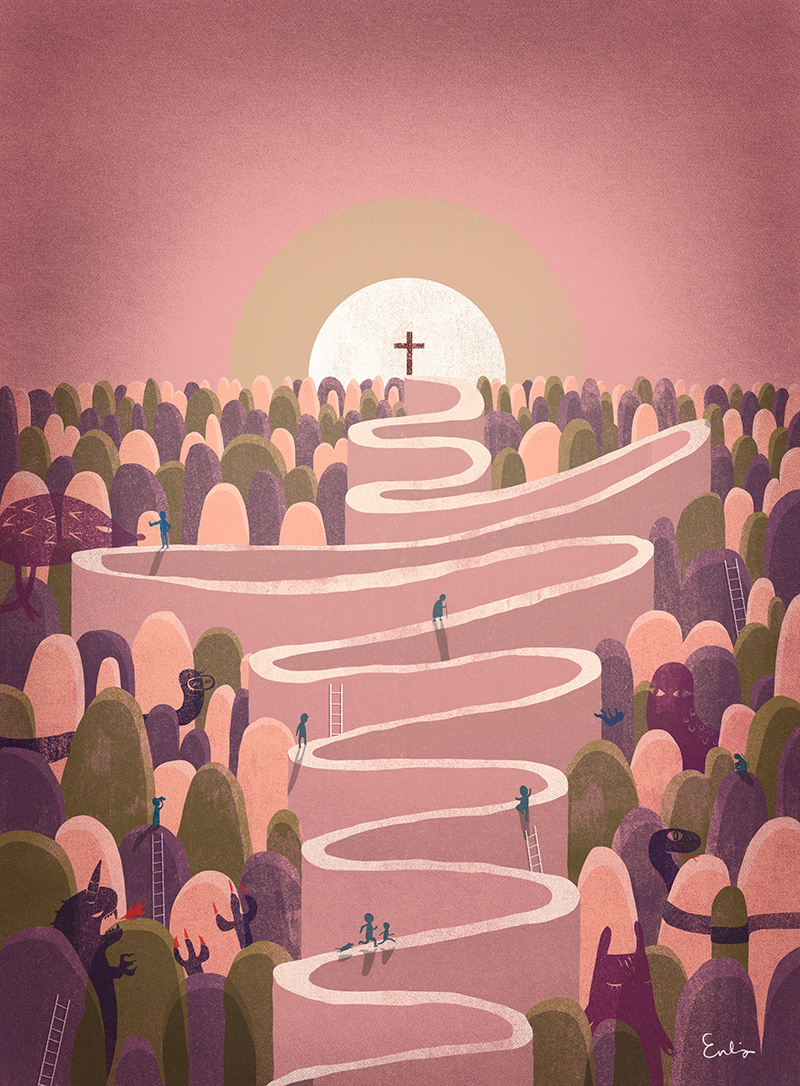Editorial Illustration working life mc escher life and death Gene Pool book of john Christianity Church Life Paradox forest