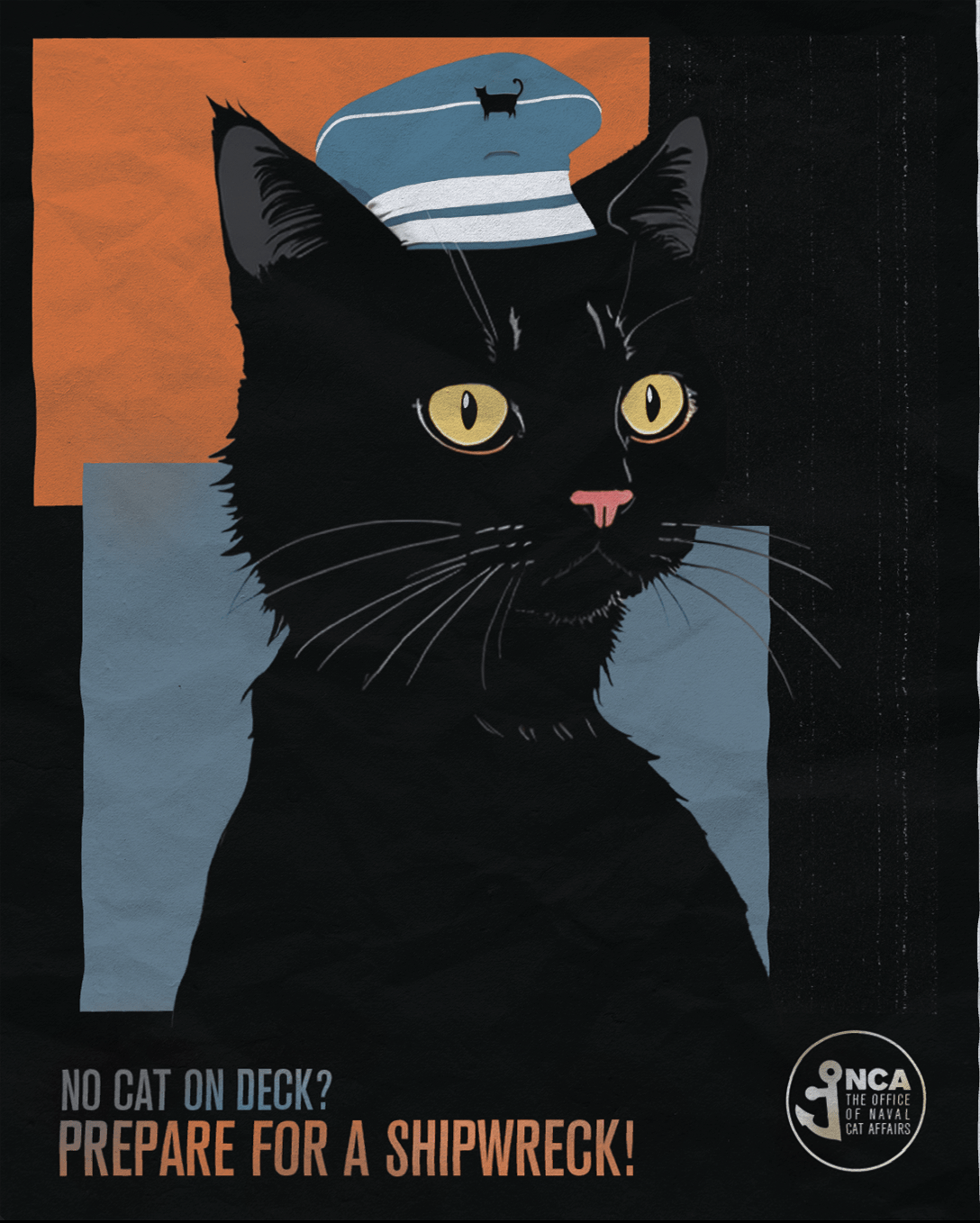 black cat with a sailor's hat