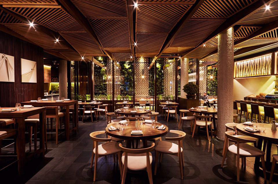 restaurant osaka wood oak hardwood installation bogota colombia food design Rhinoceros Illustrator finishings tones pink zone Bogota restaurants