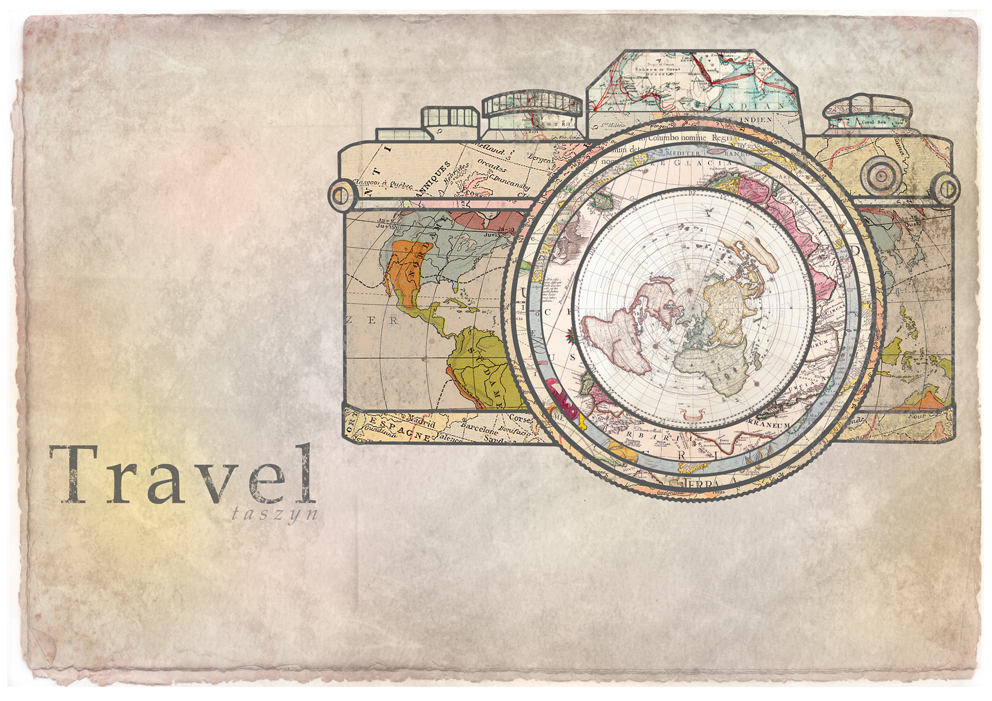 camera slr Travel world globe map maps vintage Hipster print digital photoshop Illustrator graphic illustrated