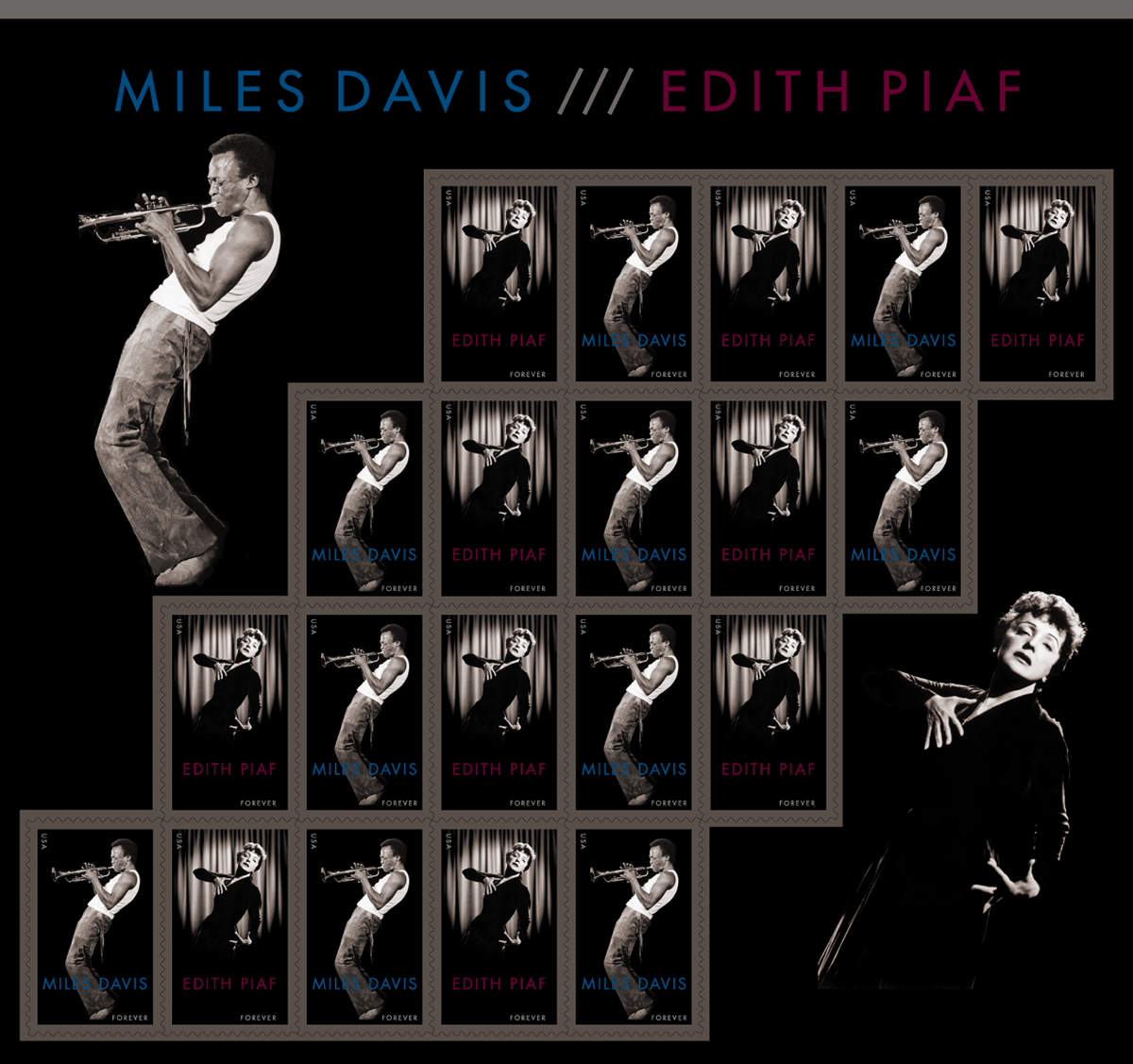 Miles Davis edith piaf stamps