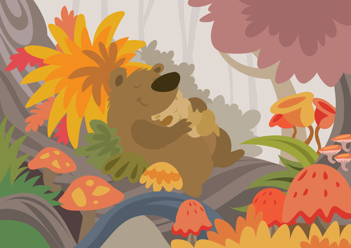 bear funny cartoon whimsical sleep children's book kidlit gouache forest lazy