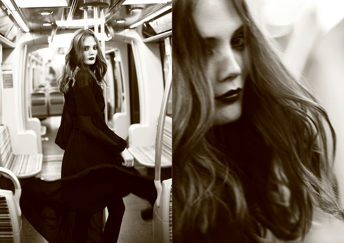under Paris bw metropoliten metro night women model Style subway girl
