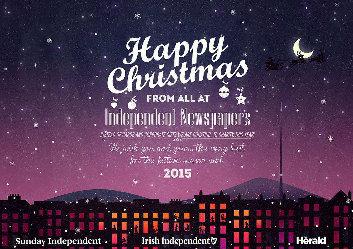 Irish Independent Christmas Christmas card 2014 The Herald Christmas happy new year Independent Newspapers Illustration Christmas Card Christmas in Dublin Dublin Illustration Dublin City Ireland Illustration