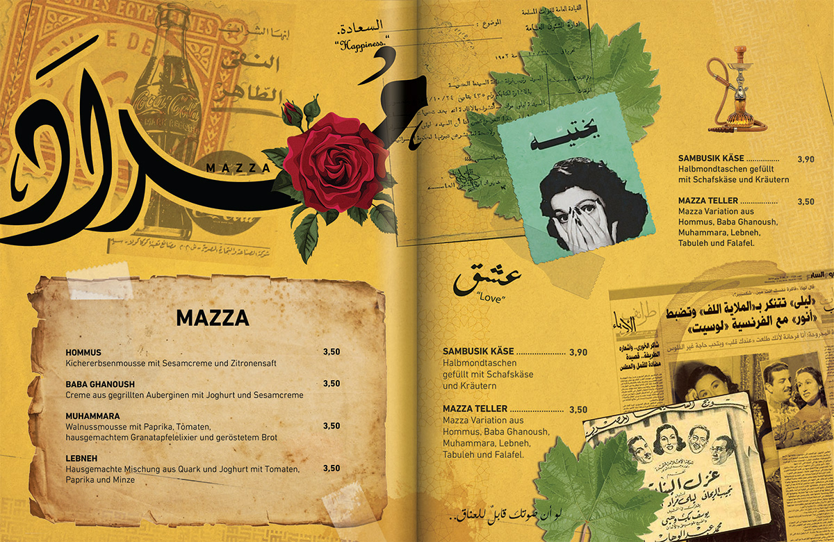 arabic collage Eastern egypt lebanon menu Orient restaurant Retro Syria