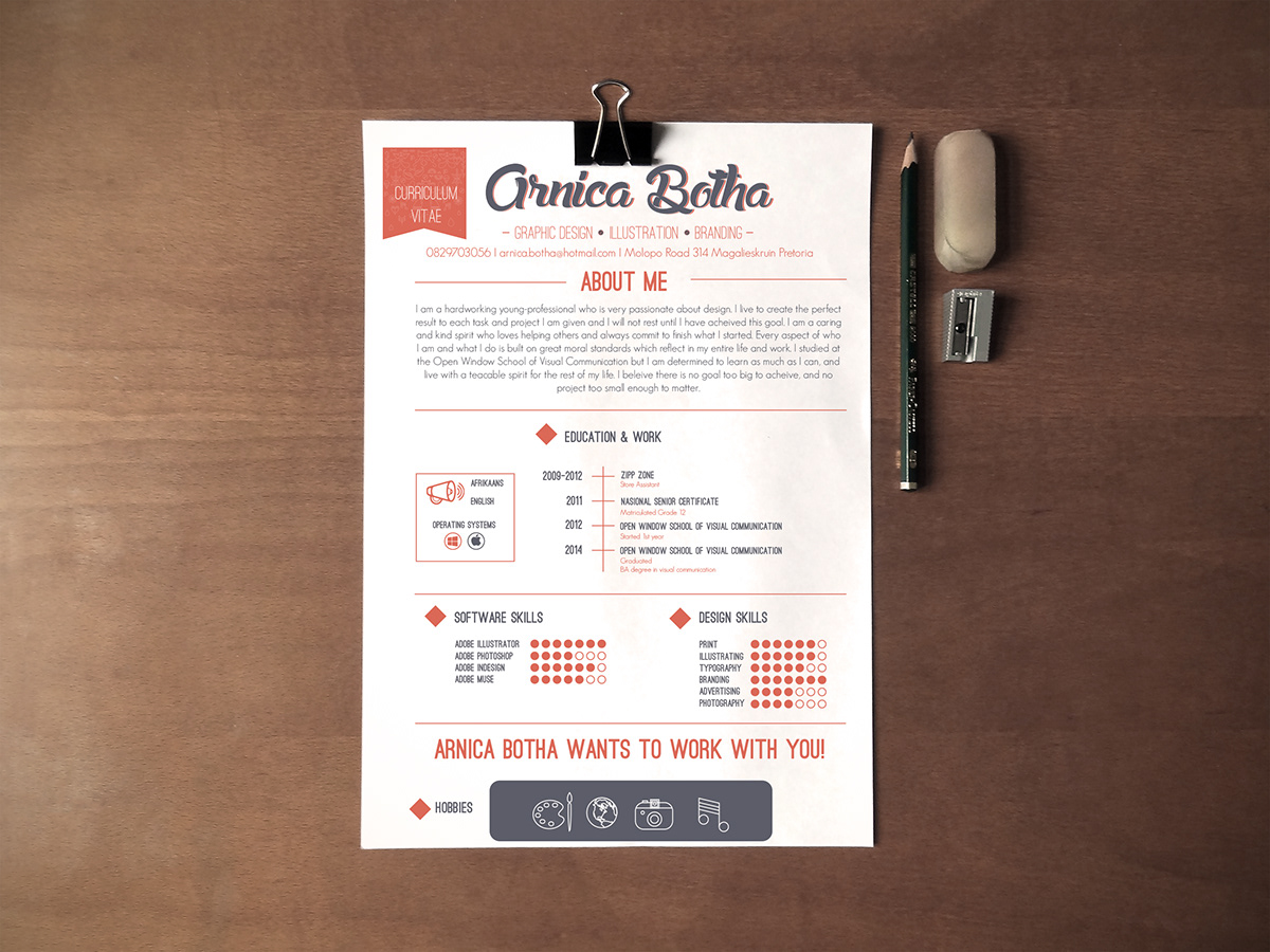 Arnica Botha personal branding Curriculum Vitae business card invoice infographic