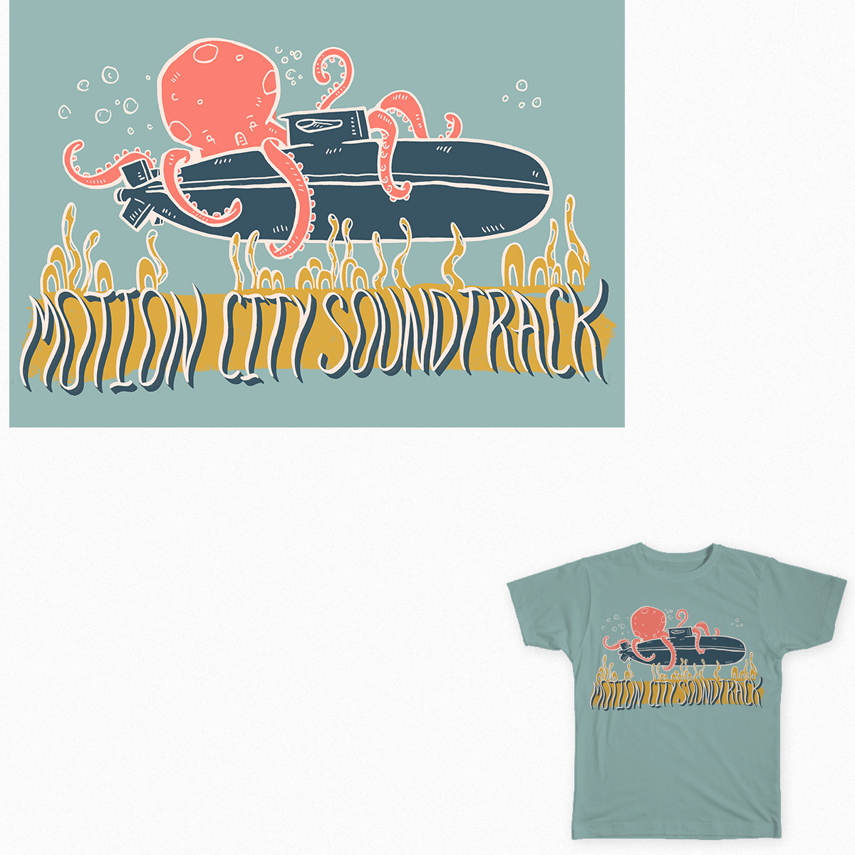 Adobe Portfolio Nature underwater octopus submarine Tour Poster tour shirt shirt hand type type ink screenprint poster sea Ocean
