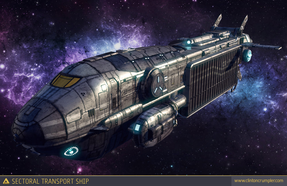 ship Space  clinton Crumpler Transport sci-fi spaceship Halo digital stars Planets moon earth game poly