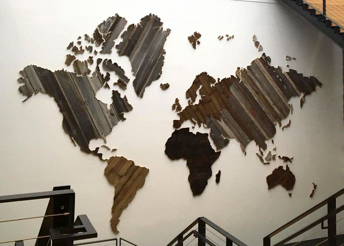 barnwood reclaimed art world map